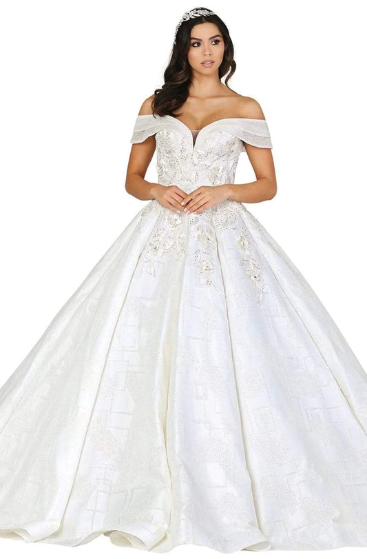 Dancing Queen - 0153 Embellished Off-Shoulder Ballgown With Train