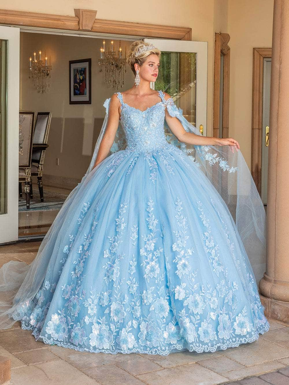 Dancing Queen 1778 - Sheer Cape Sweetheart Ballgown