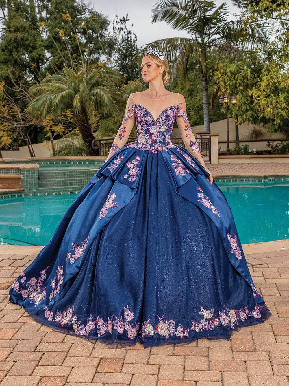 Dancing Queen 1816 - Long Sleeve Floral Ballgown